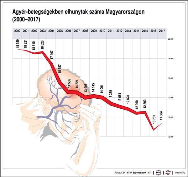 Agyér-betegségekben elhunytak száma Magyarországon (2000-2017)